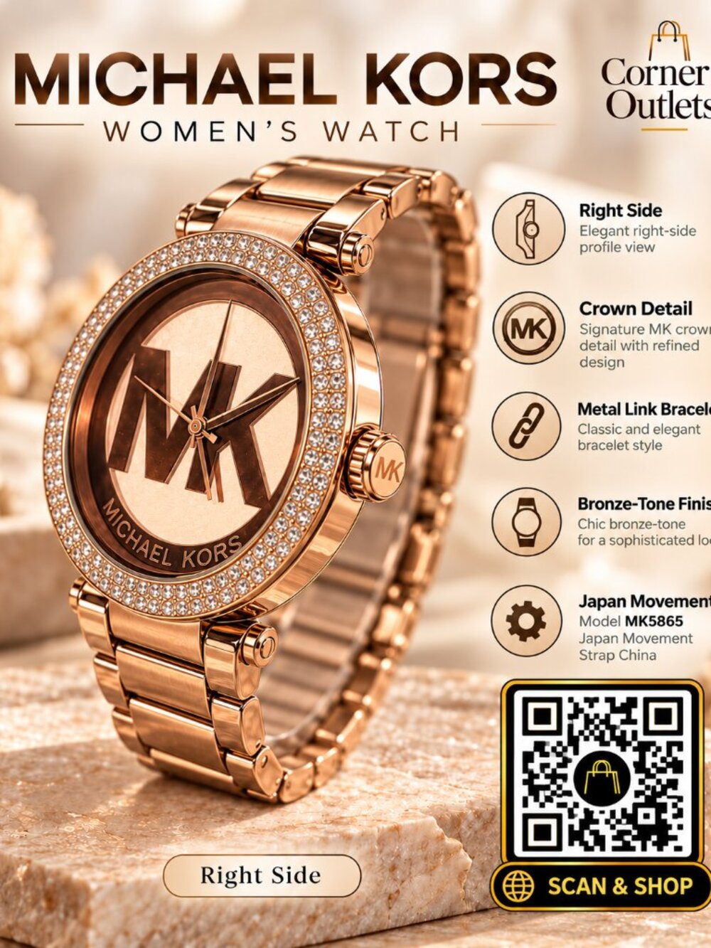 Michael Kors Parker MK5865 Rose Gold Pavé Watch